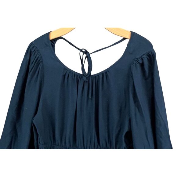 Madewell Sophia Open Back Mini Dress L Blue Fit Flare Shirred Soft Twill Boho - Picture 3 of 14